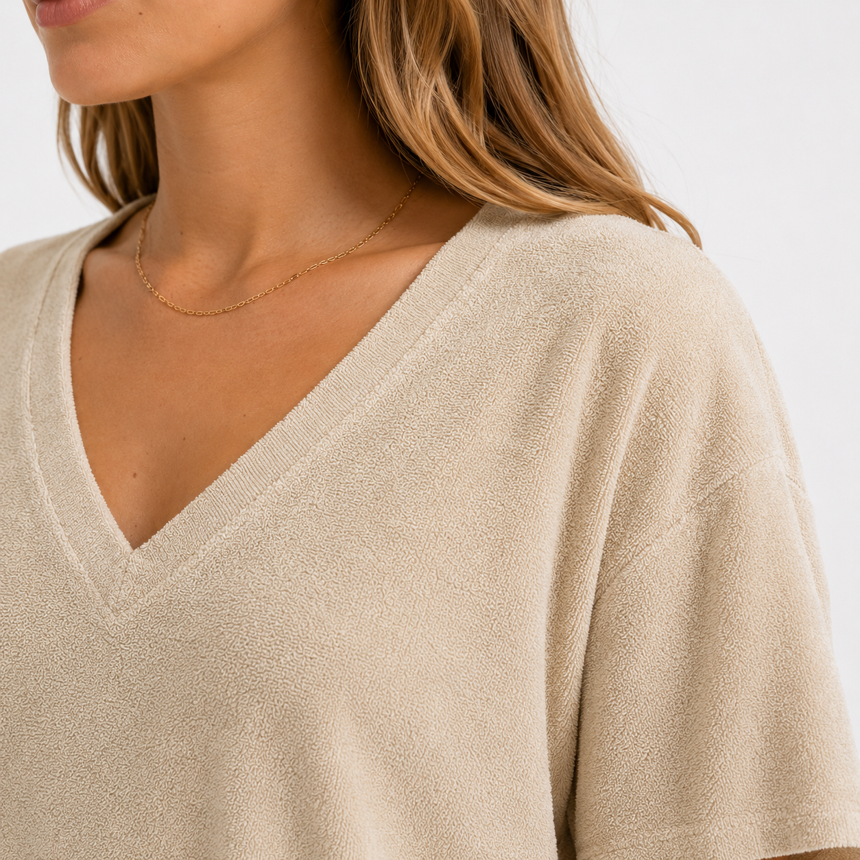 Frottee T-Shirt Sabbia – Stoff Close-up