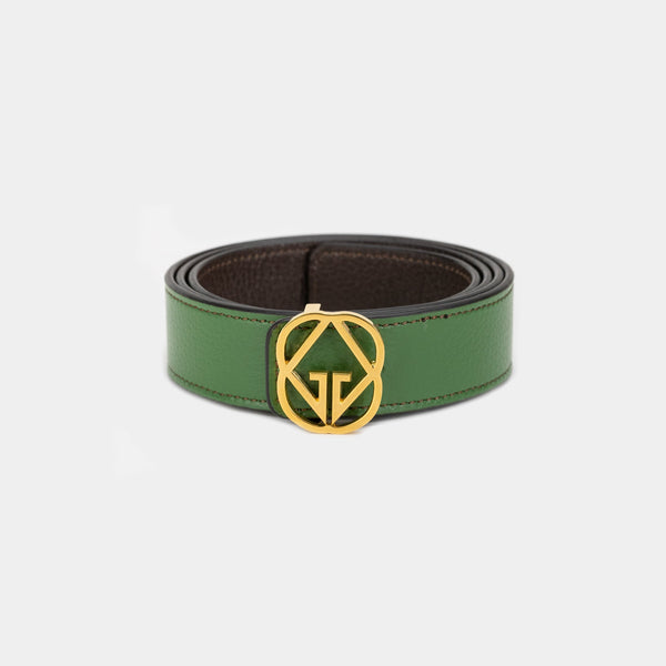 Reversible belt Brown-Green Signing Gold-Matte 30 MM